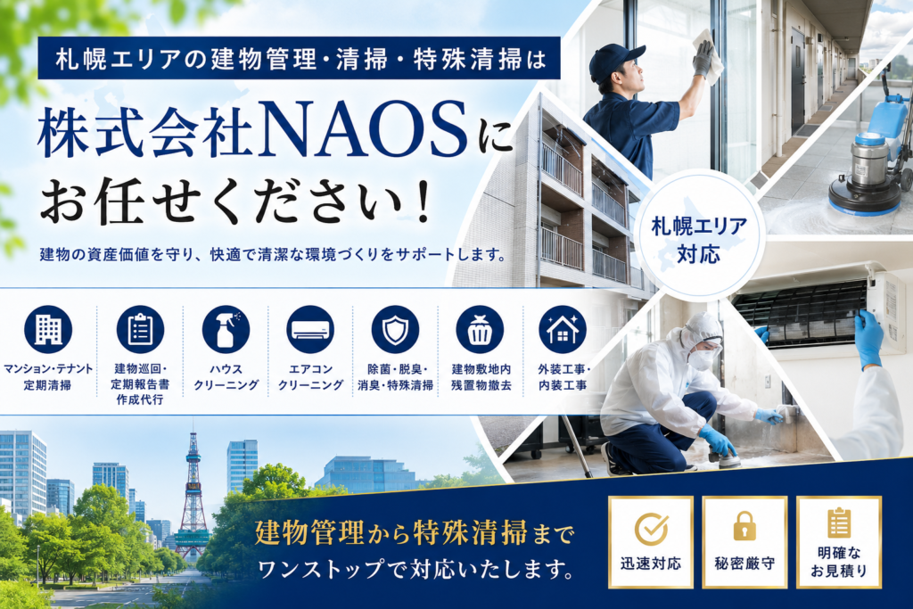 札幌の建物管理・定期清掃なら株式会社NAOS｜巡回管理から特殊清掃まで対応